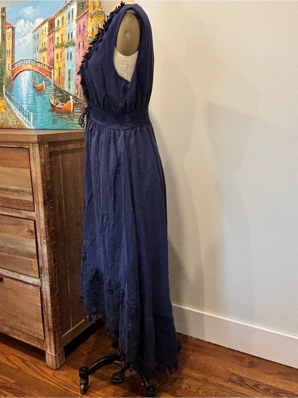 Cupshe Deep Navy V-Neck High-Low Midi Dress - Picture 3 of 10
